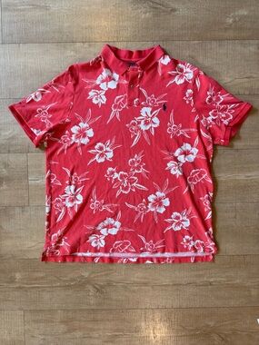 Polo Ralph Lauren Classic Fit Floral Polo Mens Large Salmon Red Hawaiian*